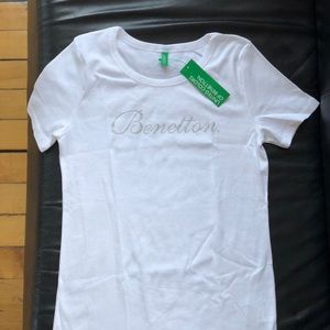 NWT Benetton Tee Shirt glitter graphic